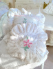 VINTAGE CHENILLE PINK ROSE FLOWER BIG RUFFLE PILLOW COVER